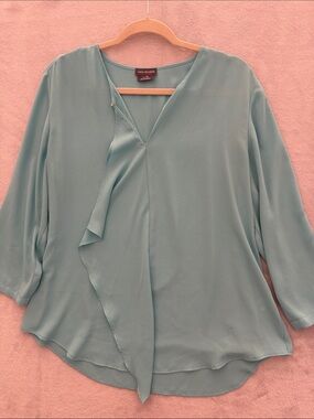 Van Heusen Light Sage Green Draped V-Neck Blouse